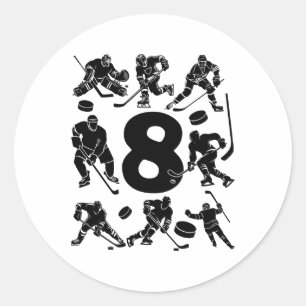 Number 8 Years Ice Hockey 8th Birthday (4)  Classic Round Sticker