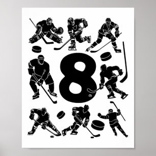 Number 8 Years Ice Hockey 8th Birthday (4) Poster