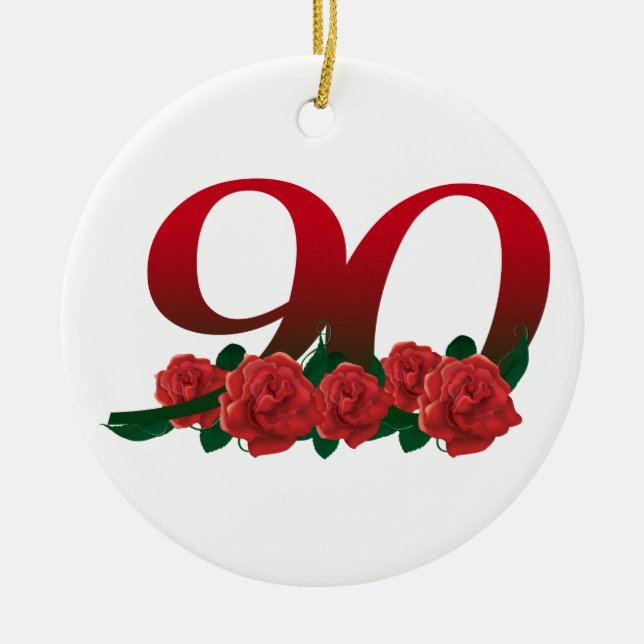 Number 90 or 90th birthday floral ceramic tree decoration (Front)