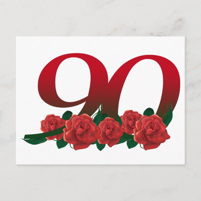 Number 90 or 90th birthday floral postcard (Front)