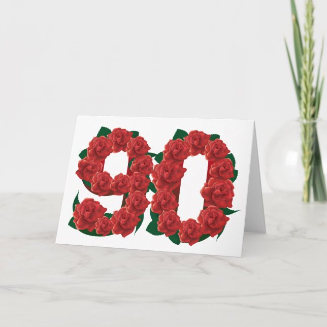 Number 90 or 90th birthday red roses card (Front)