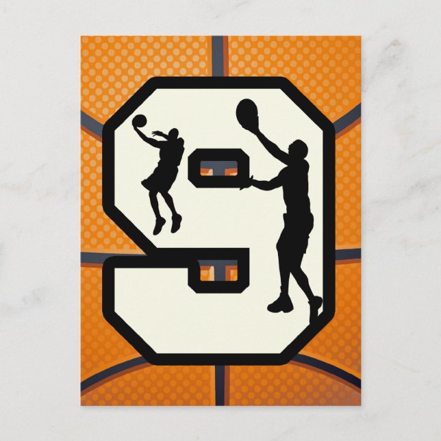 Number 9 Basketball and Player Postcard (Front)