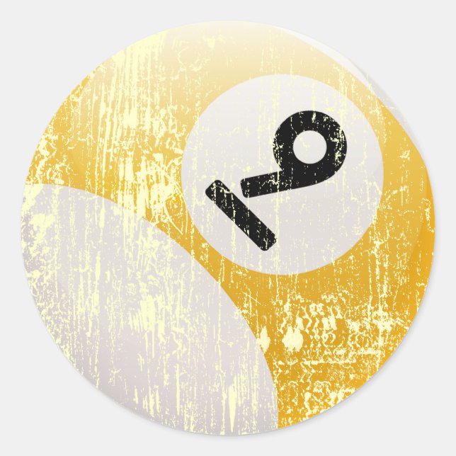 NUMBER 9 BILLIARDS BALL - ERODED AND AGED CLASSIC ROUND STICKER (Front)