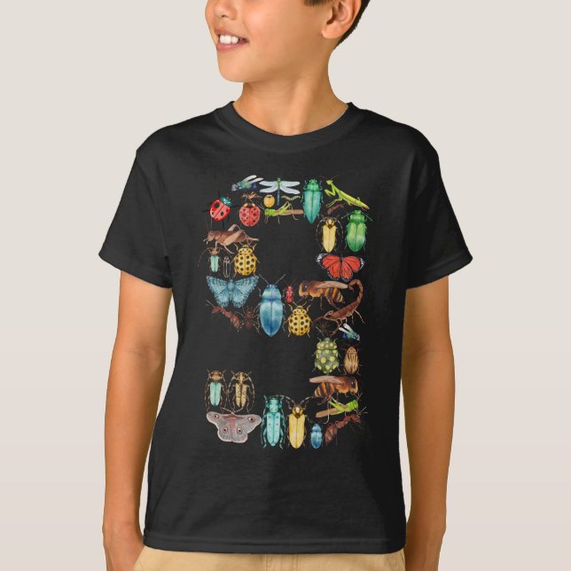 Number 9 Bugs Insects Beetles 9 Year Old Boys Kids T-Shirt (Front)