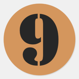 Number 9 Nine Peru Gold Stencil Numbers by Janz Classic Round Sticker