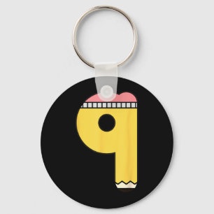Number 9 Pencil Back to School 9th Birthday Ninth Key Ring