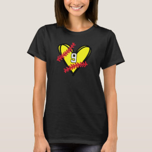Number 9 Softball Heart Sports Player Fan Jersey T-Shirt