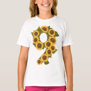 Number 9 Sunflowers Theme 9 Year Old Kids Girls T-Shirt