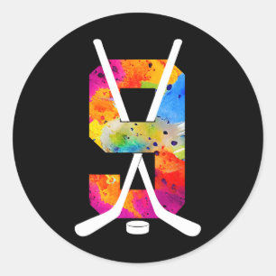 Number 9 Years Ice Hockey 9th Birthday (1) Classic Round Sticker