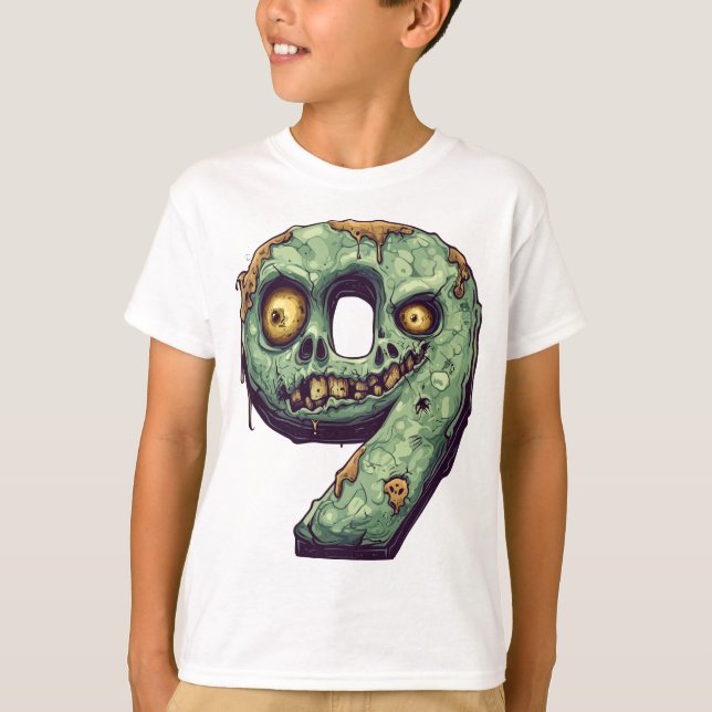 Number 9 Zombie Halloween Theme 9 Year Old Kids T-Shirt (Front)