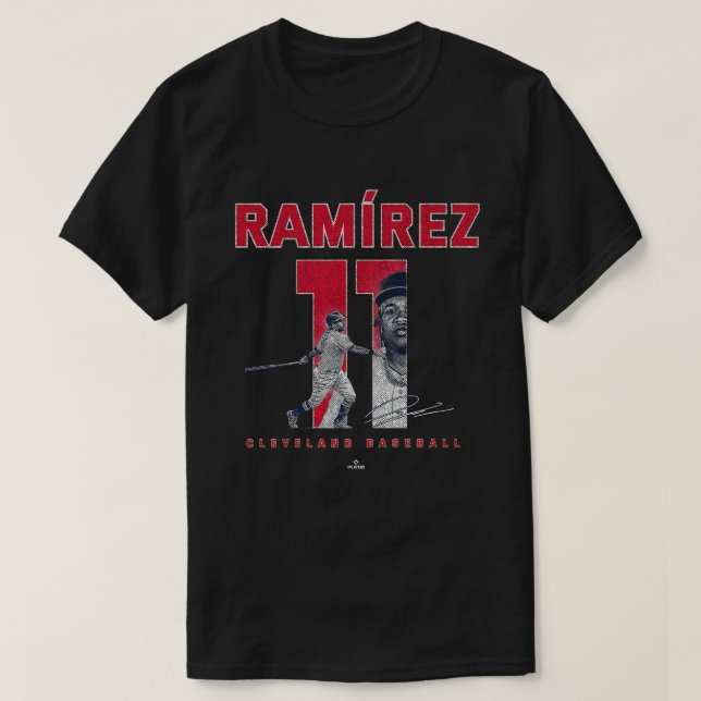 Number and Portrait Jose Ramirez Cleveland MLBPA T-Shirt (Design Front)