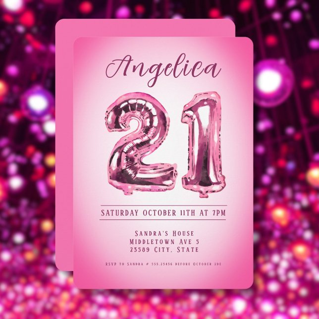 Number Balloons 21st Script Birthday Invitation (Creator Uploaded)
