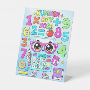 Number Day 2026 Cute Calculator Math Design Pedestal Sign