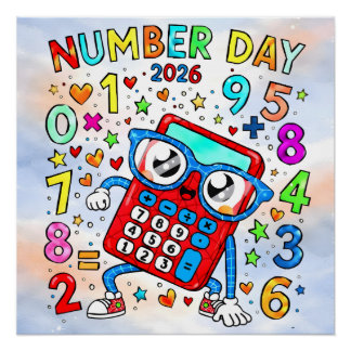 Number Day 2026 Cute Calculator Math Design Poster