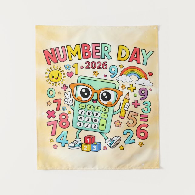 Number Day 2026 Cute Calculator Math Design Tapestry (Front)