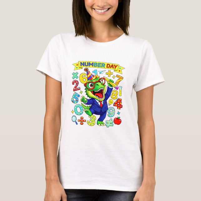 Number Day Dinosaur Math T Shirt for Kids (Front)
