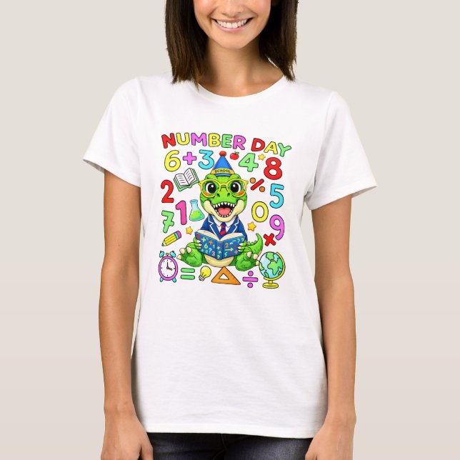 Number Day Dinosaur Maths T Shirt for Kids (Front)