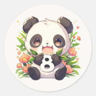 Number Eight Anime Panda Classic Round Sticker