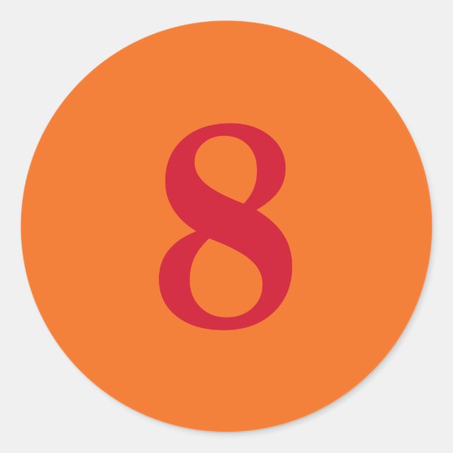 Number Eight planning simple 8 orange red Classic Round Sticker (Front)