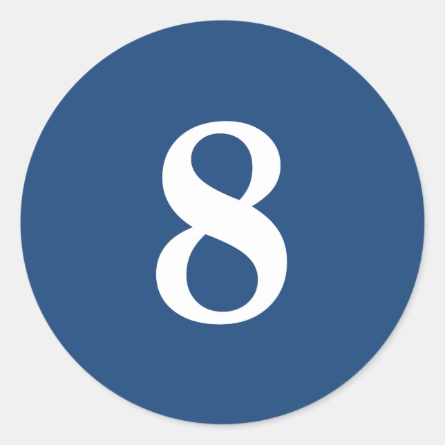 Number Eight planning supplies simple 8 navy white Classic Round Sticker (Front)