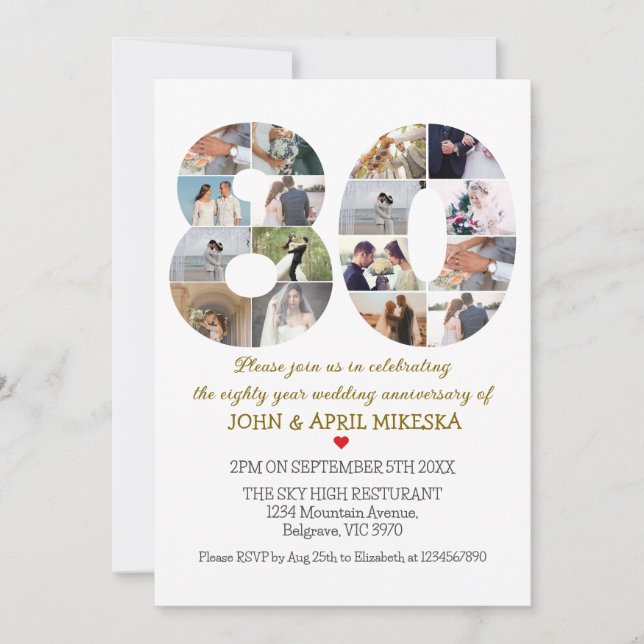 Number Eighty Custom Photo Wedding Anniversary Invitation (Front)