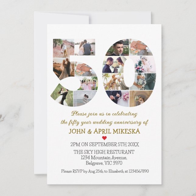 Number Fifty Custom Photo Wedding Anniversary Invitation (Front)