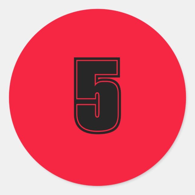 Number Five planning supplies simple 5 red black Classic Round Sticker (Front)