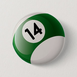 NUMBER FOURTEEN BILLIARDS BALL 6 CM ROUND BADGE