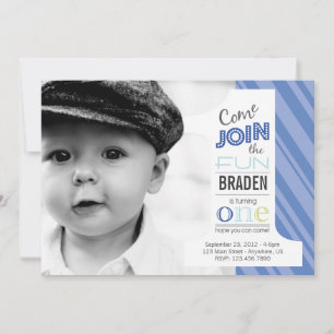 Number Fun FIRST BIRTHDAY photo invitation