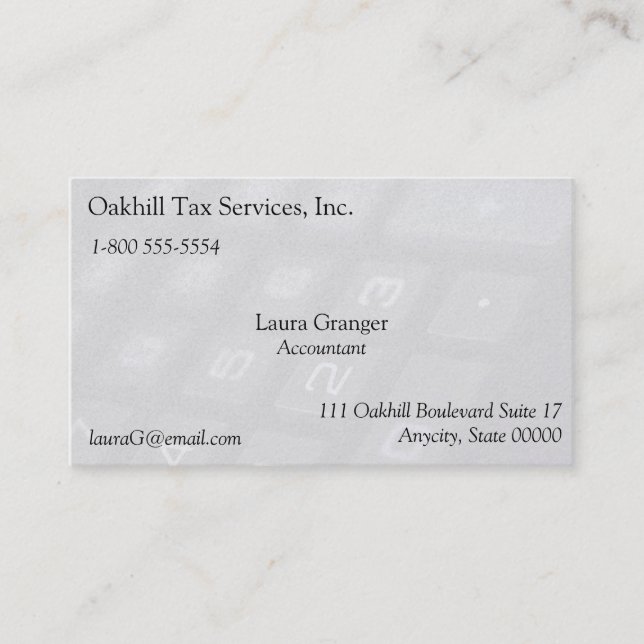 Number keys on calculator fade business card (Front)