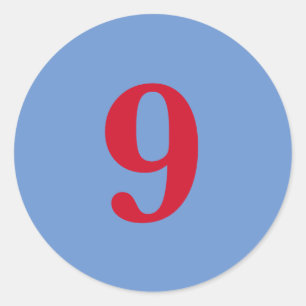 Number Nine planning supplies simple 9 blue red Classic Round Sticker
