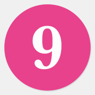 Number Nine planning supplies simple 9 pink white Classic Round Sticker