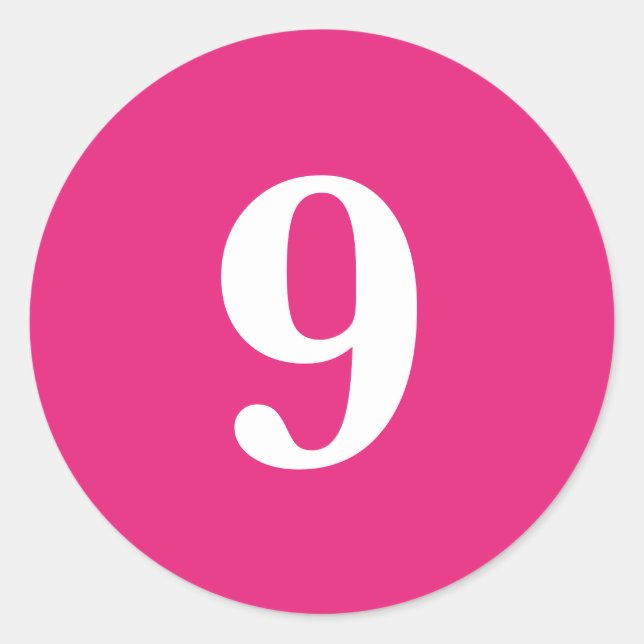 Number Nine planning supplies simple 9 pink white Classic Round Sticker (Front)