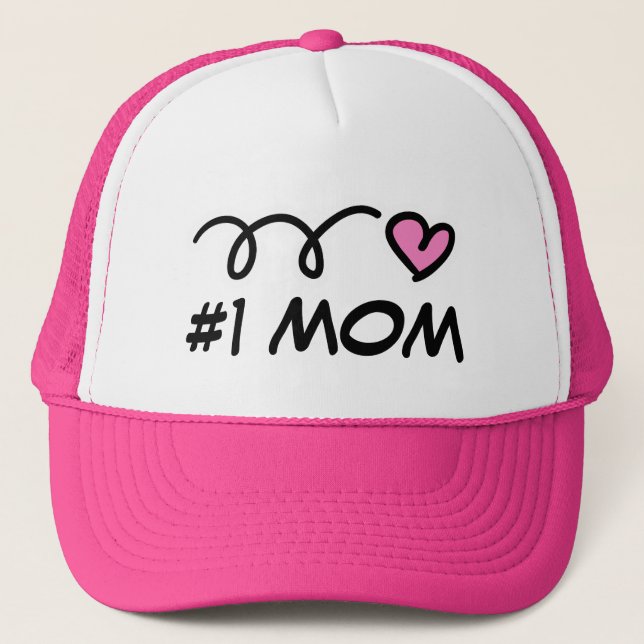 Number one #1 mum trucker hat with cute pink heart (Front)
