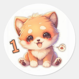 Number One Cute Fox Classic Round Sticker