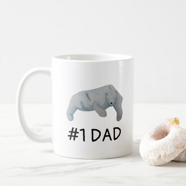 Number One Dad Father's Day Polar Bear Coffee Mug (With Donut)