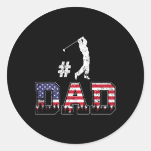 Number One Dad Golf-shirt Father Day American Flag Classic Round Sticker