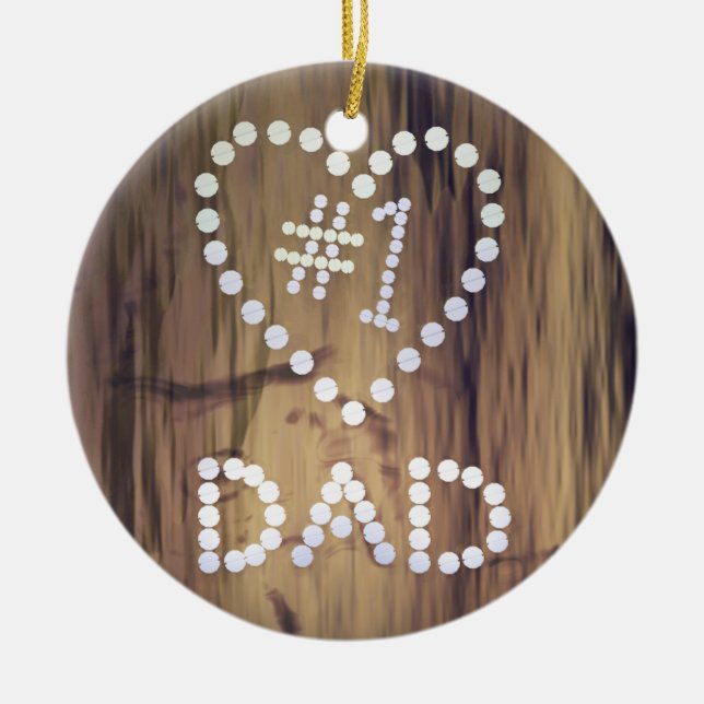 Number One Dad on Wood-look Background Ceramic Tree Decoration (Front)