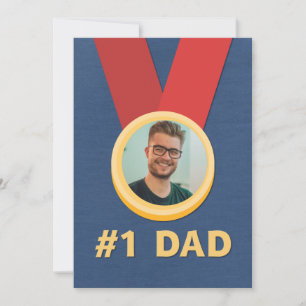 Number One Dad Photo Medal Father's Day Holiday Card
