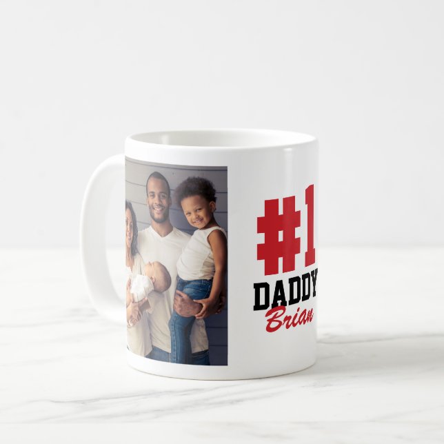 Number One Daddy 2 Photo Father's Day Coffee Mug (Front Left)