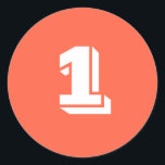 Number One Large Round Tomato Red Stickers by Janz<br><div class="desc">Custom Number Designs by Janz © 2008-2017 Jan Fitzgerald. All rights reserved. Graphic Design,  Artwork,  & Photography by Jan & Michael Fitzgerald.</div>