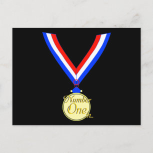 Number one medal winner gold golden postcard