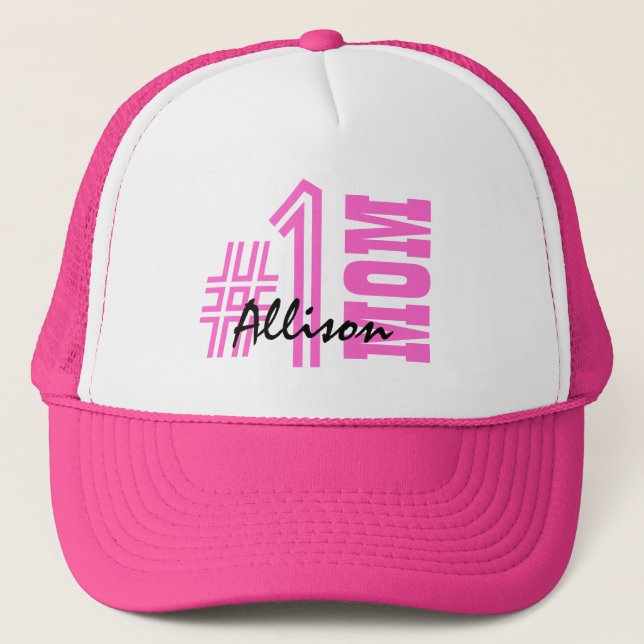Number One Mum Best Mum Ever Custom Name V6 Trucker Hat (Front)