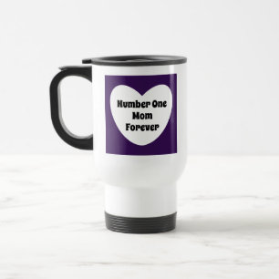 Number One Mum Dark Purple Modern White Heart Travel Mug