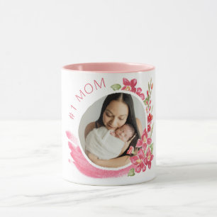 Number One Mum Floral Photo Frame Mothers' Day Mug