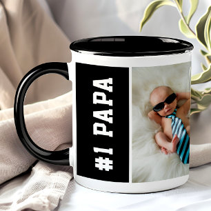 Number One Papa Black Custom 4 Photo Collage Mug