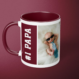 Number One Papa Maroon Custom 4 Photo Collage Mug