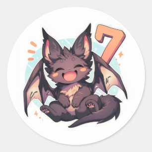 Number Seven Cute Fantasy Animal Classic Round Sticker