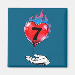 Number seven fire heart balloon matching couple magnet