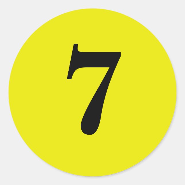 Number Seven planning simple 7 yellow black Classic Round Sticker (Front)